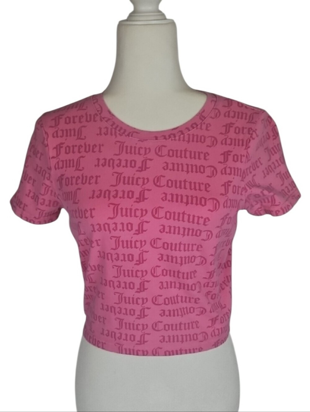 Juicy Couture x Forever 21 Logo AOP Pink Baby Tee McBling Y2K Style Crop Top, M